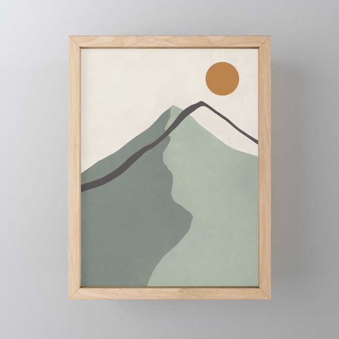 Minimalist Mountain Landscape in Sage Green Tones Mini Art Print Gallery Image 1