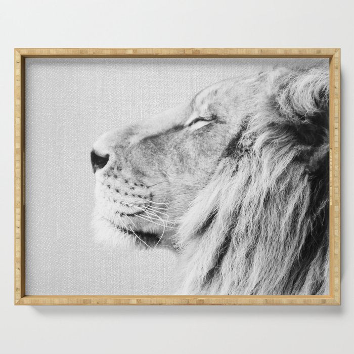 Lion Portrait - Black & White Serving Tray Gallery Image 1