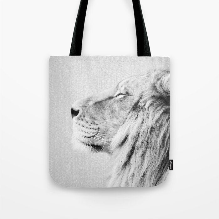 Lion Portrait - Black & White Tote Bag Gallery Image 1