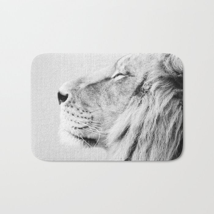 Lion Portrait - Black & White Bath Mat Gallery Image 1