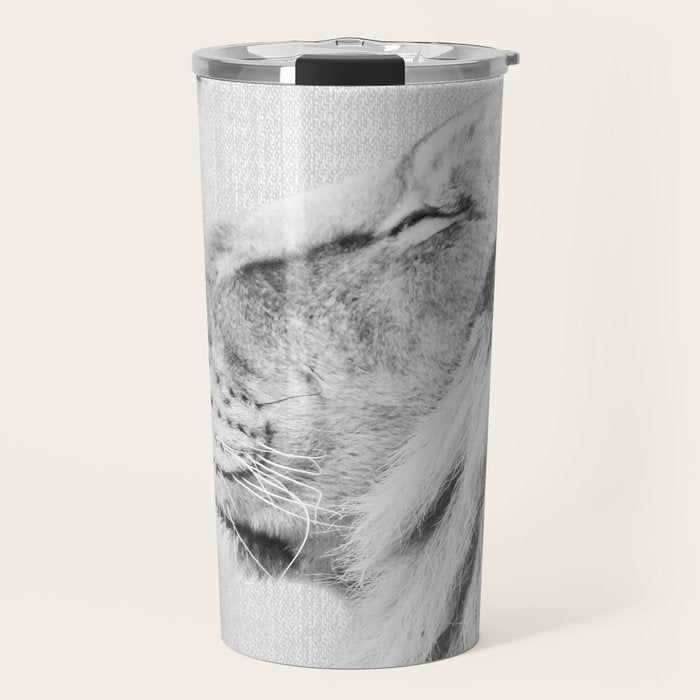 Lion Portrait - Black & White Travel Mug Gallery Image 1