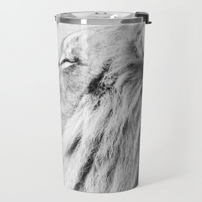 Lion Portrait - Black & White Travel Mug Gallery Image 2
