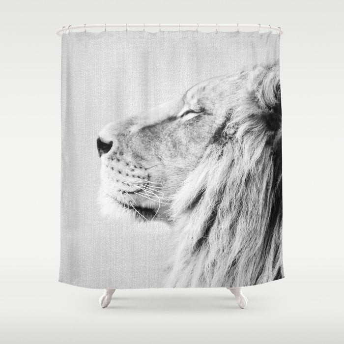 Lion Portrait - Black & White Shower Curtain Gallery Image 1