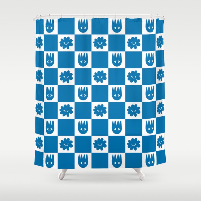Checkered Flower Smiles Shower Curtain Gallery Image 1