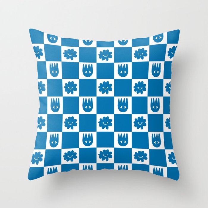 Checkered Flower Smiles Throw Pillow Gallery Image 6