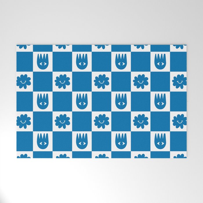 Checkered Flower Smiles Welcome Mat Gallery Image 1