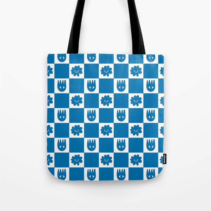 Checkered Flower Smiles Tote Bag Gallery Image 1