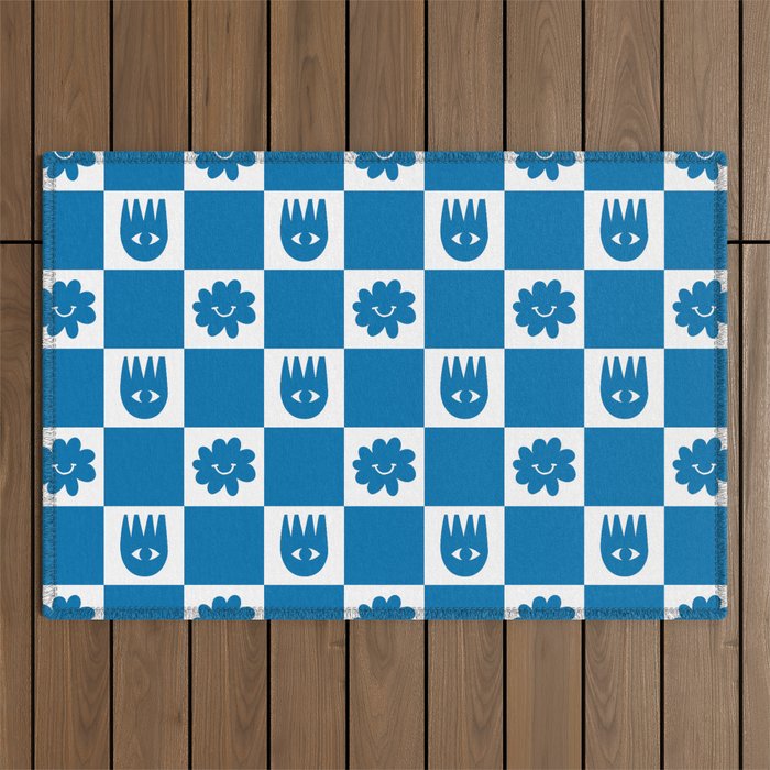 Checkered Flower Smiles Outdoor Rug Gallery Image 1