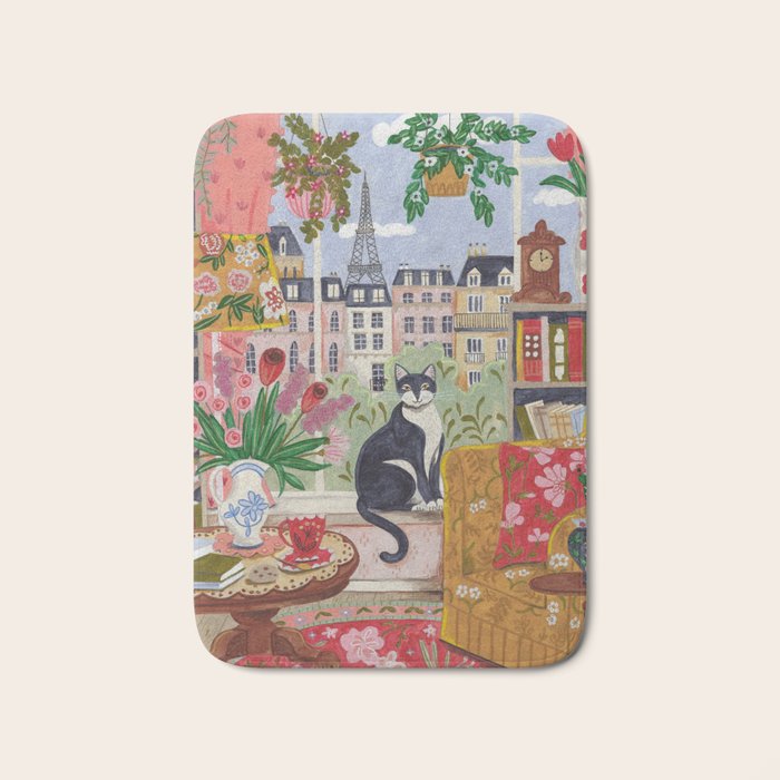 Cat in front of window in Paris  Bath Mat Gallery Image 1