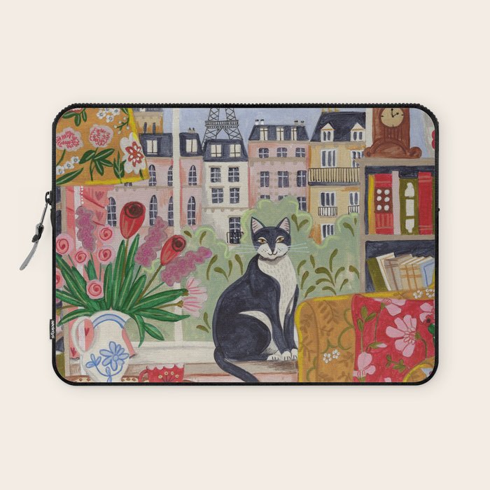Cat in front of window in Paris  Laptop Sleeve Gallery Image 1