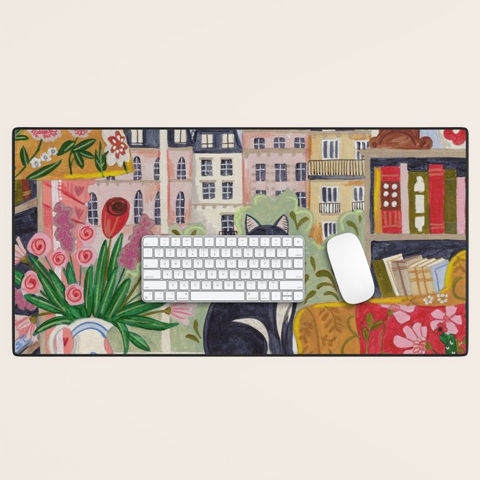 Cat in front of window in Paris  Desk Mat Gallery Image 1