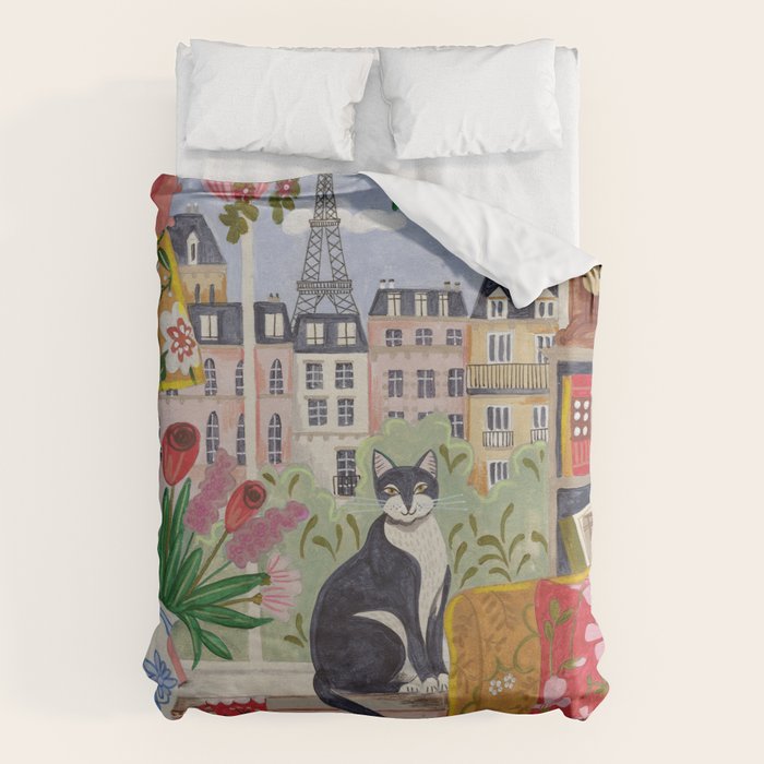 Cat in front of window in Paris  Duvet Cover Gallery Image 6