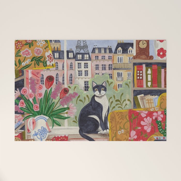 Cat in front of window in Paris  Welcome Mat Gallery Image 1