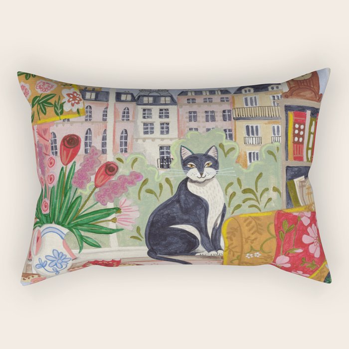 Cat in front of window in Paris  Rectangular Pillow Gallery Image 2