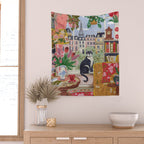 Cat in front of window in Paris  Wall Tapestry Gallery Image 2