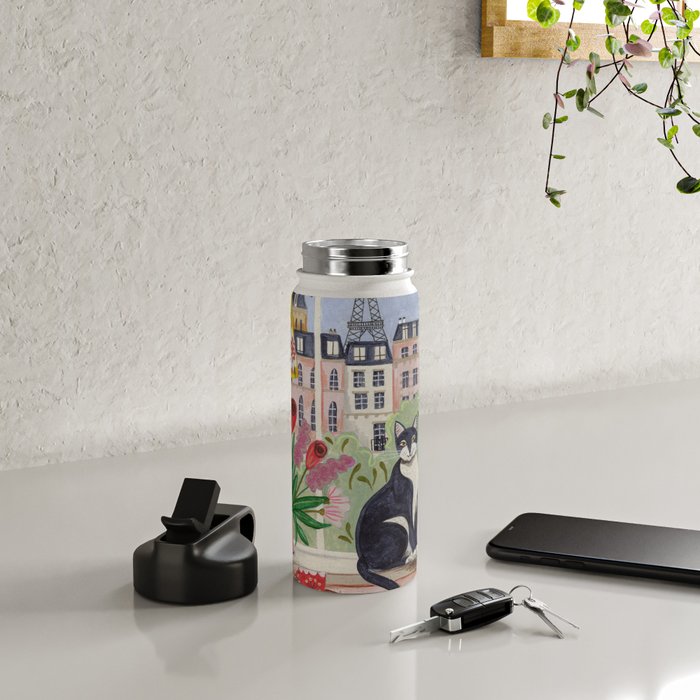 Cat in front of window in Paris  Water Bottle Gallery Image 4