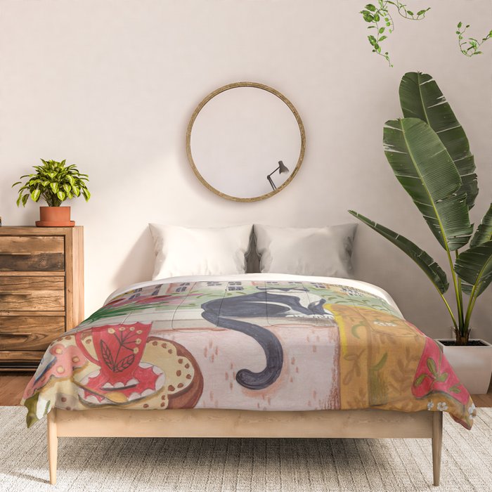 Cat in front of window in Paris  Comforter Gallery Image 3