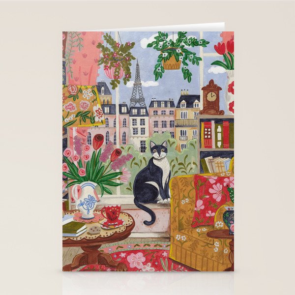 Cat in front of window in Paris  Stationery Card Gallery Image 2