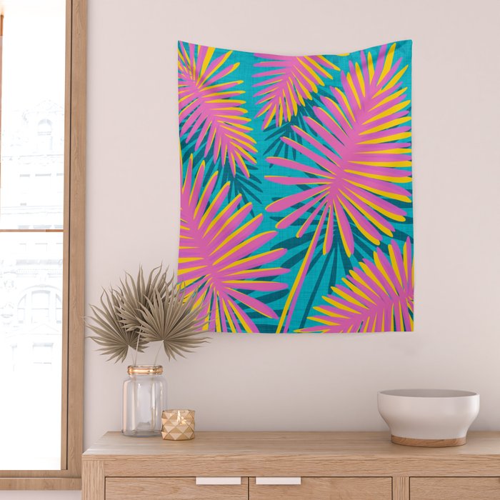 Mid Mod Pink Palm Trees Wall Tapestry Gallery Image 2