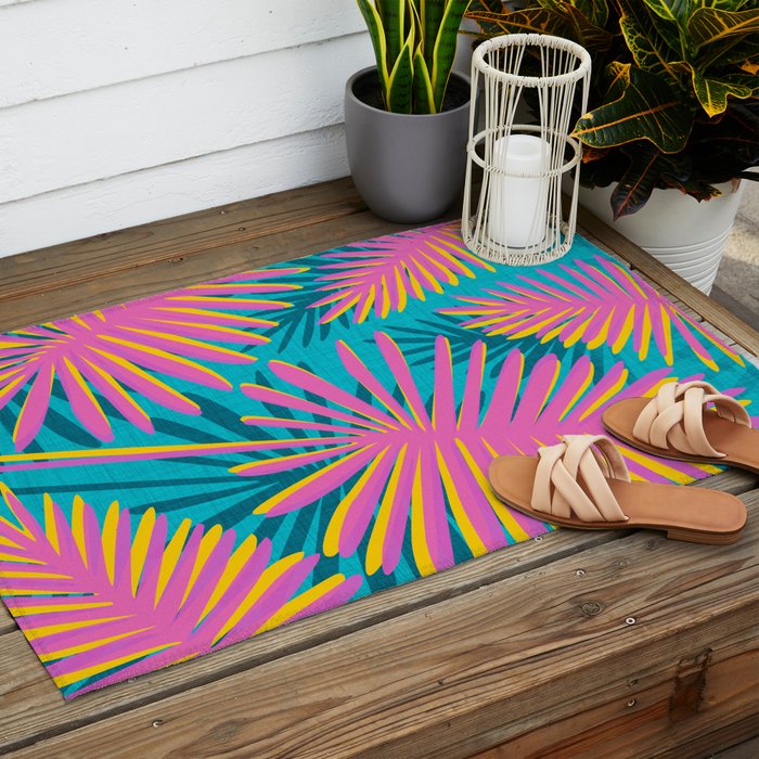Mid Mod Pink Palm Trees Outdoor Rug Gallery Image 2
