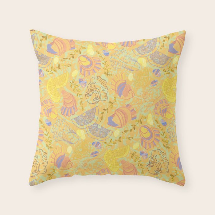 Coastal Oysters on the Beach in Pastel Yellow & Orange Throw Pillow Gallery Image 6