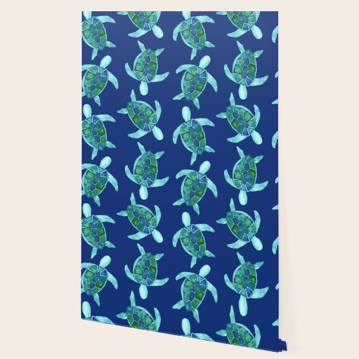 Save the Sea Turtles |Watercolor Blue Green| Renee Davis Wallpaper Gallery Image 2