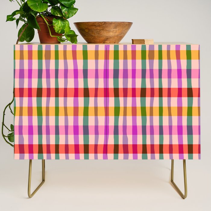 Wobbly Colorful Gingham Pattern Credenza Gallery Image 1