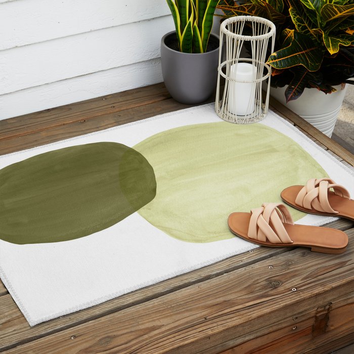 Olive green abstract shapes Outdoor Rug Gallery Image 2
