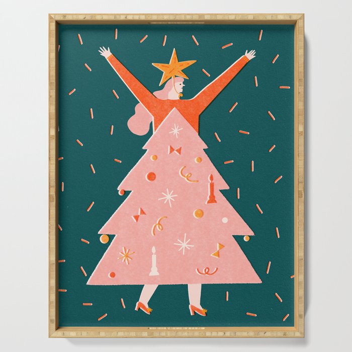 Christmas tree dress Serving Tray Gallery Image 1