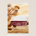 Rustic Country Barn Painting in Yellow Ochre & Brown Stationery Card Gallery Image 2
