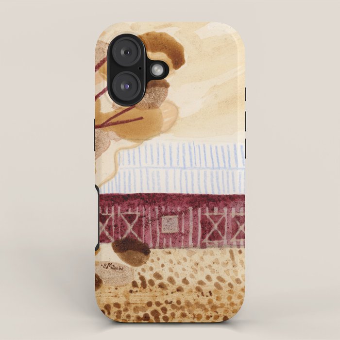 Rustic Country Barn Painting in Yellow Ochre & Brown iPhone Case Gallery Image 1