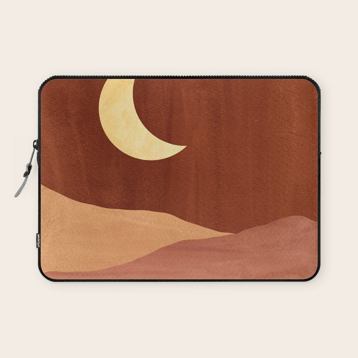 TERRACOTTA NIGHT, abstract landscape, moon and desert Laptop Sleeve Gallery Image 1
