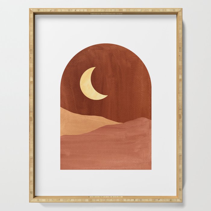TERRACOTTA NIGHT, abstract landscape, moon and desert Serving Tray Gallery Image 1