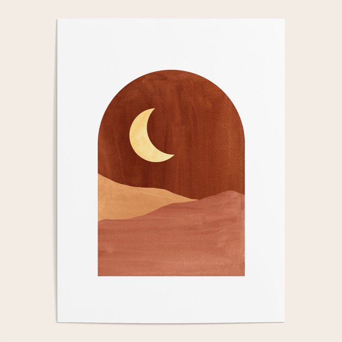 TERRACOTTA NIGHT, abstract landscape, moon and desert Poster Gallery Image 1