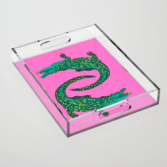 Crocodiles (Pink and Green) Acrylic Tray Gallery Image 1