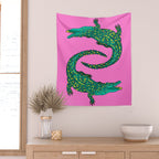 Crocodiles (Pink and Green) Wall Tapestry Gallery Image 2