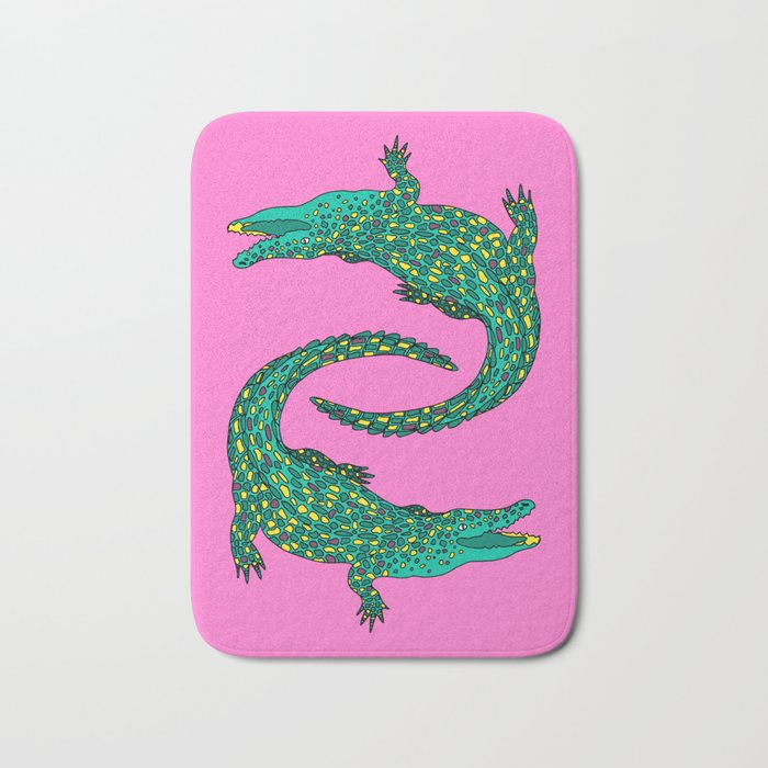 Crocodiles (Pink and Green) Bath Mat Gallery Image 1