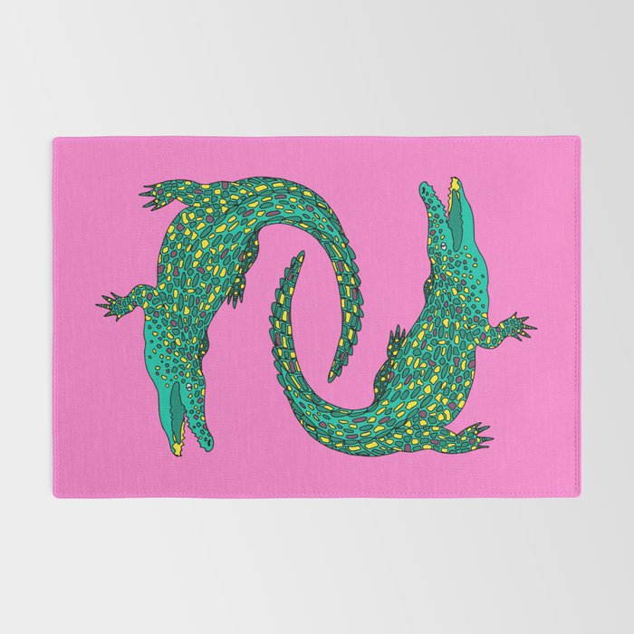Crocodiles (Pink and Green) Rug Gallery Image 2