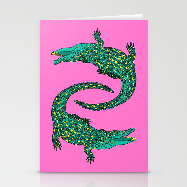 Crocodiles (Pink and Green) Stationery Card Gallery Image 1