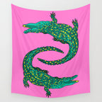 Crocodiles (Pink and Green) Wall Tapestry Gallery Image 4