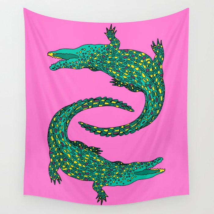 Crocodiles (Pink and Green) Wall Tapestry Gallery Image 4