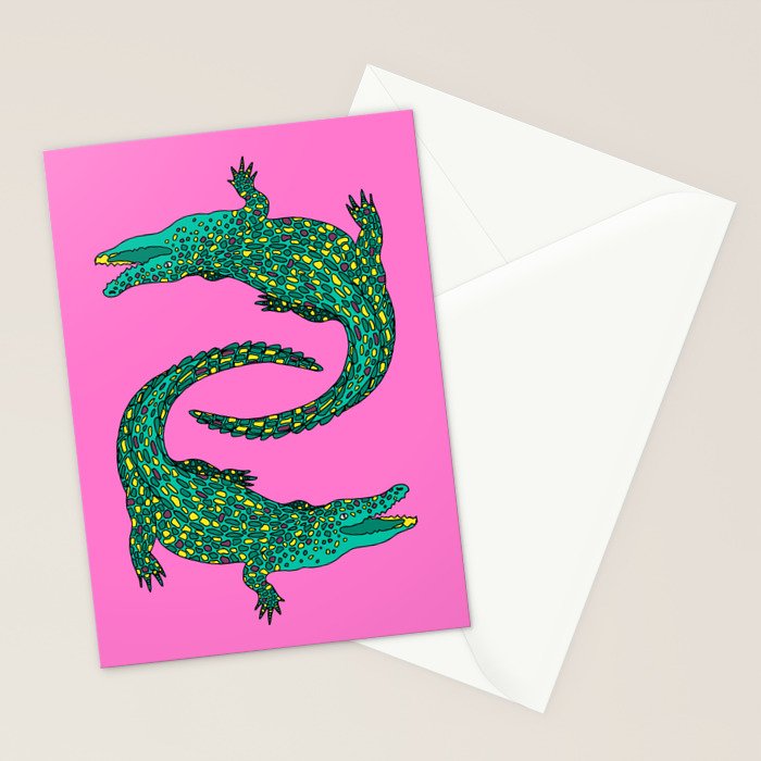 Crocodiles (Pink and Green) Stationery Card Gallery Image 2
