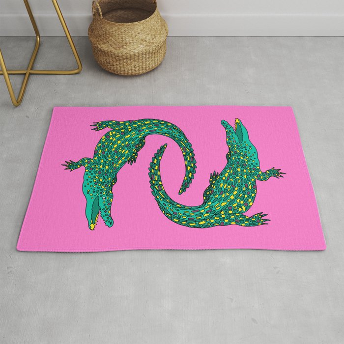 Crocodiles (Pink and Green) Rug Gallery Image 1