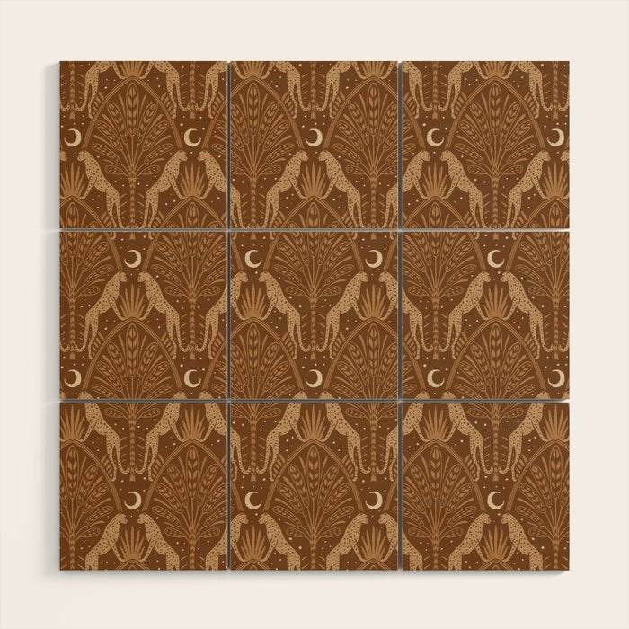 Night Cheetahs - Copper Brown Wood Wall Art Gallery Image 1