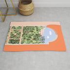 Summer Travel, Tropical Nature Palm Trees, Modern Architecture Palace Illustration Painting Rug Gallery Image 1