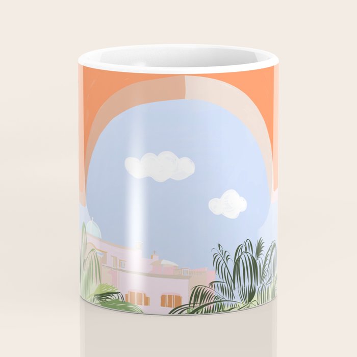 Summer Travel, Tropical Nature Palm Trees, Modern Architecture Palace Illustration Painting Coffee Mug Gallery Image 4