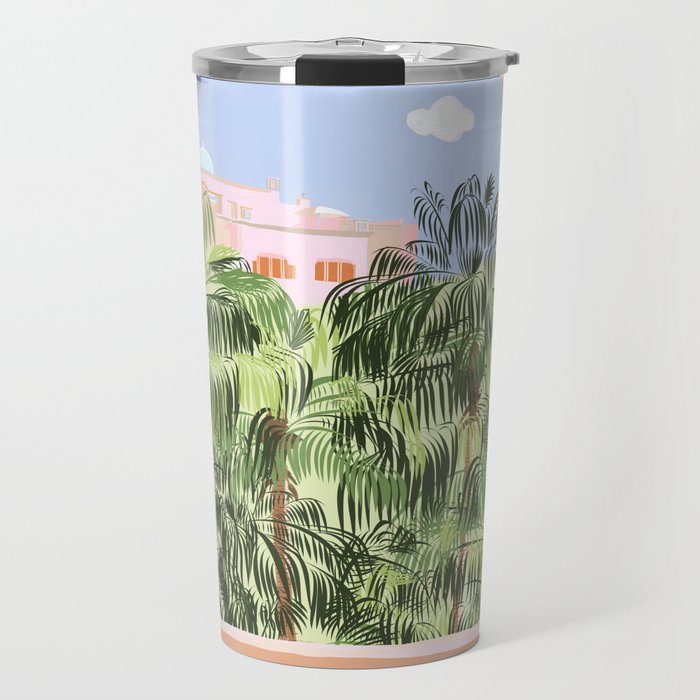 Summer Travel, Tropical Nature Palm Trees, Modern Architecture Palace Illustration Painting Travel Mug Gallery Image 1