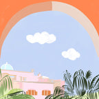 Summer Travel, Tropical Nature Palm Trees, Modern Architecture Palace Illustration Painting Coffee Mug Gallery Image 2