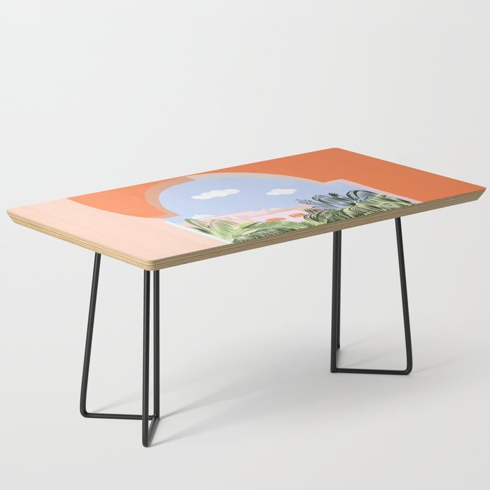 Summer Travel, Tropical Nature Palm Trees, Modern Architecture Palace Illustration Painting Coffee Table Gallery Image 1