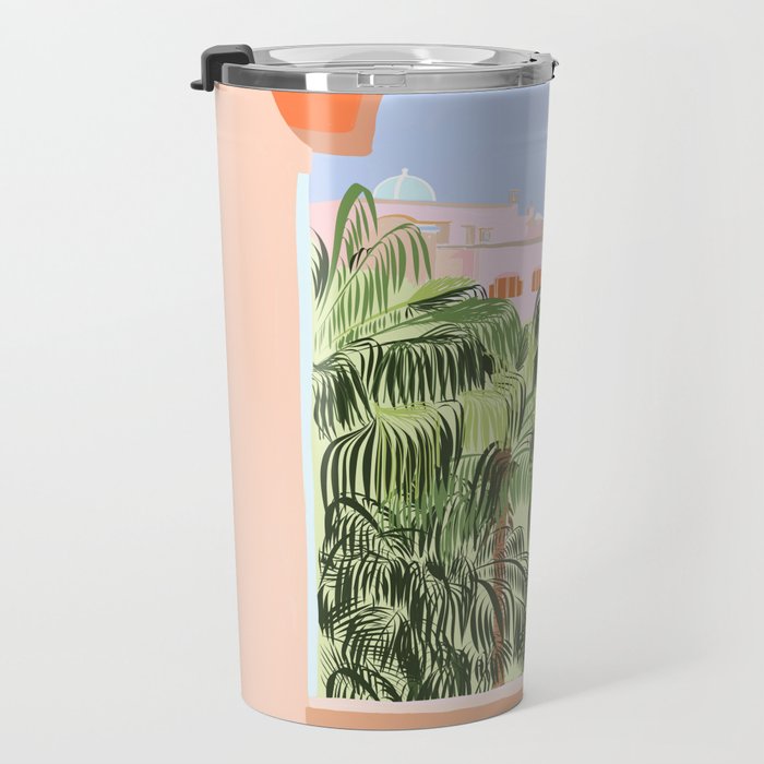 Summer Travel, Tropical Nature Palm Trees, Modern Architecture Palace Illustration Painting Travel Mug Gallery Image 3